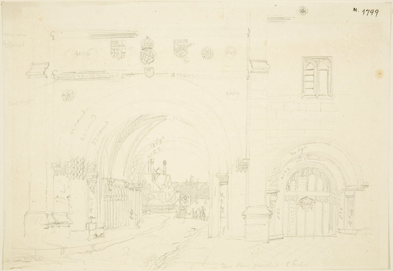 Abbey Gatehouse of Bristol Cathedral النظر جنوبا (قلم رصاص على ورق) بواسطة فريدريك ماكنزي