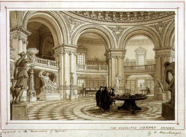 مكتبة رادكليف ، أكسفورد ، حوالي عام 1835 (ألوان مائية على ورق) بواسطة فريدريك ماكنزي