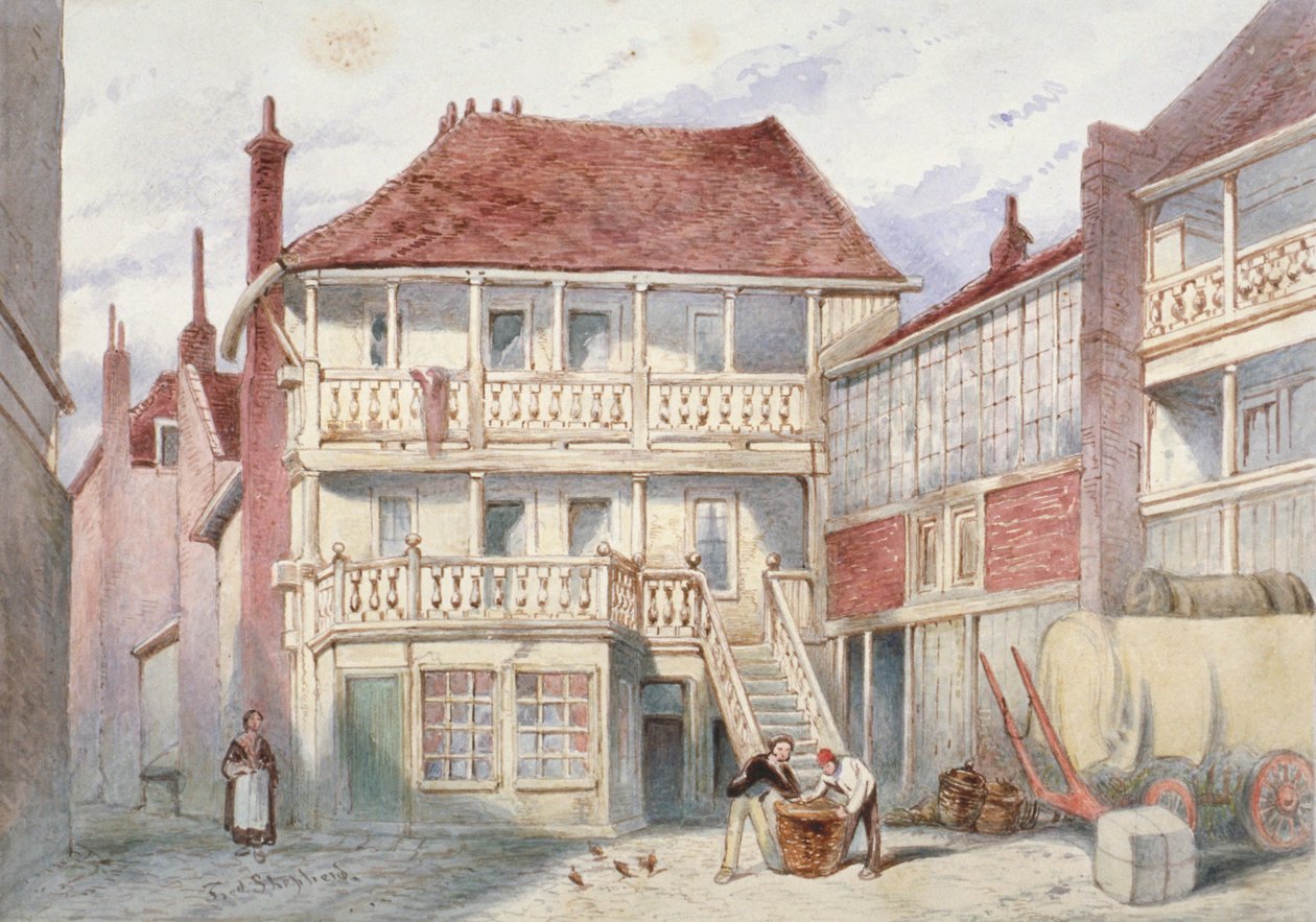منظر لـ French Horn Tavern ، هولبورن ، لندن ، 1840 بواسطة فريدريك نابليون شيبرد
