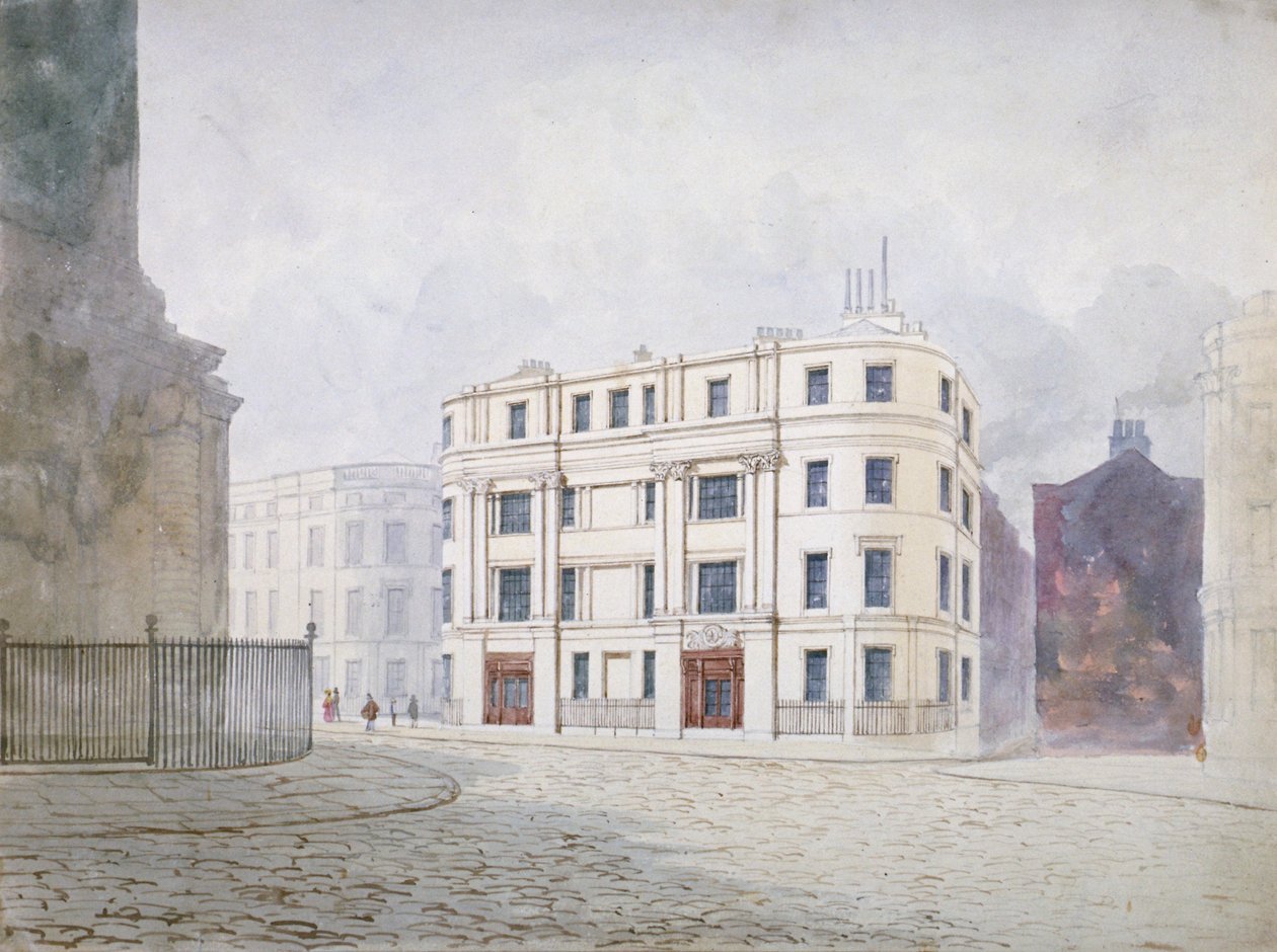 المنظر إلى الجنوب عند الطرف الغربي لشارع الملك ويليام ، مدينة لندن ، 1850 بواسطة فريدريك نابليون شيبرد