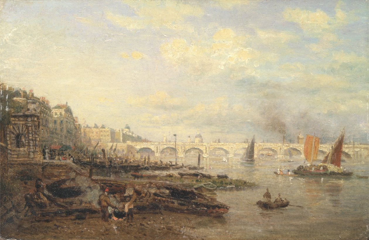 جسر التايمز وواترلو من سومرست هاوس ، حوالي 1820-30 (زيت على لوح) بواسطة فريدريك ناش