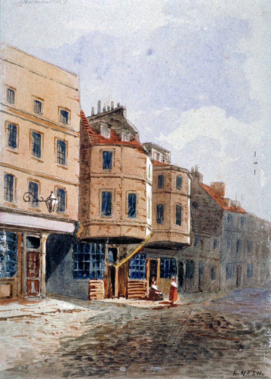منظر لمنزل أوليفر كرومويل ، كليمنتس لين ، وستمنستر ، لندن ، c1840 بواسطة فريدريك ناش
