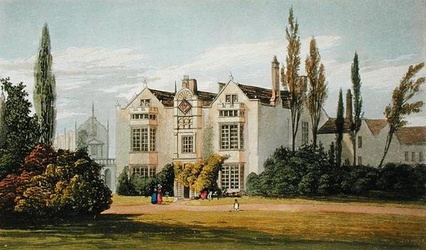 Burford Priory ، من "مستودع الفنون" لأكرمان ، نُشر عام 1826 (لون ليثو) بواسطة فريدريك ويلتون ليتشفيلد (بعد) ستوكديل