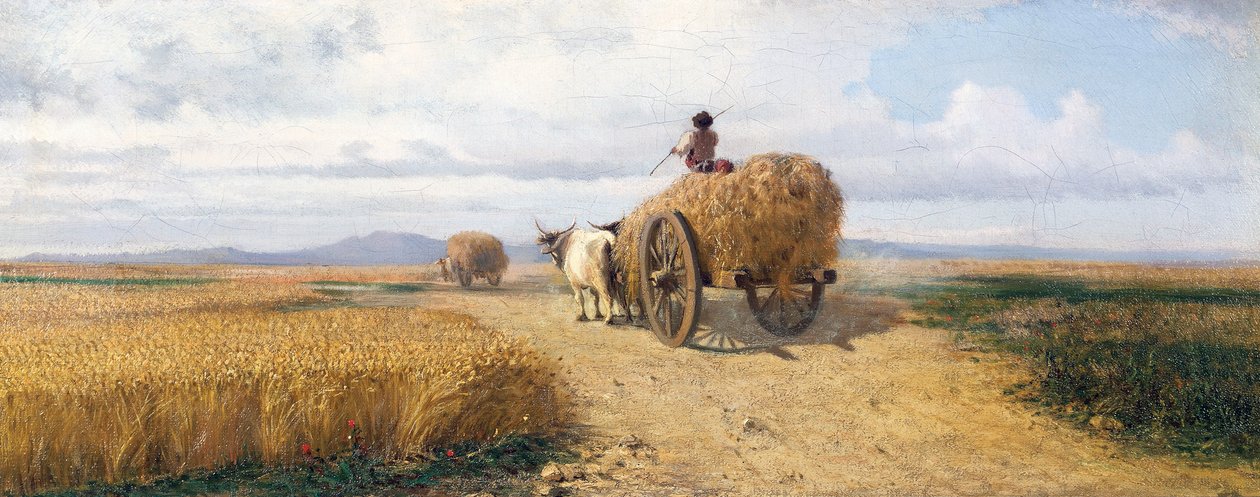 Wheatfield, circa 1868, painting by Federico Rossano (1835-1912), oil on canvas, 30x73 cm بواسطة فريدريكو روسانو