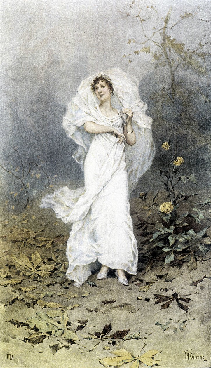 Woman in a Forest - Allegory of Autumn, Calendar illustrated by Hubert Dys, painted by F.H. Kaemmerer بواسطة فريدريك هندريك كايميرر