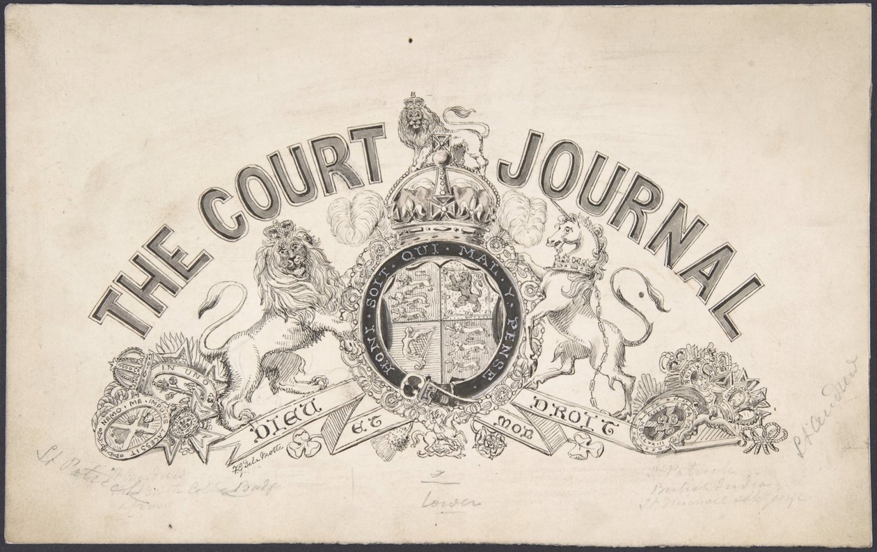 تصميم صفحة العنوان لمجلة The Court Journal ، ١٨٣٠-٦٢. بواسطة فريمان غيج ديلاموت