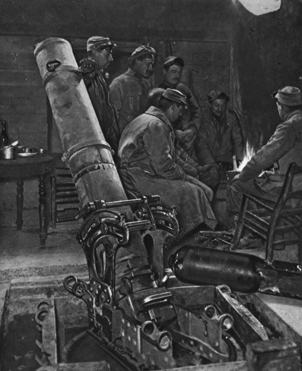 هاون خندق فرنسي في وكر الشتاء ، التوضيح من أخبار الحرب المصورة ، 7 مارس 1917 بواسطة مصور فرنسي