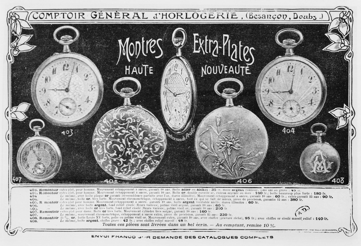 إعلان لساعات فوب ، Comptoir General dhorlogerie ، c.1900 بواسطة مصور فرنسي