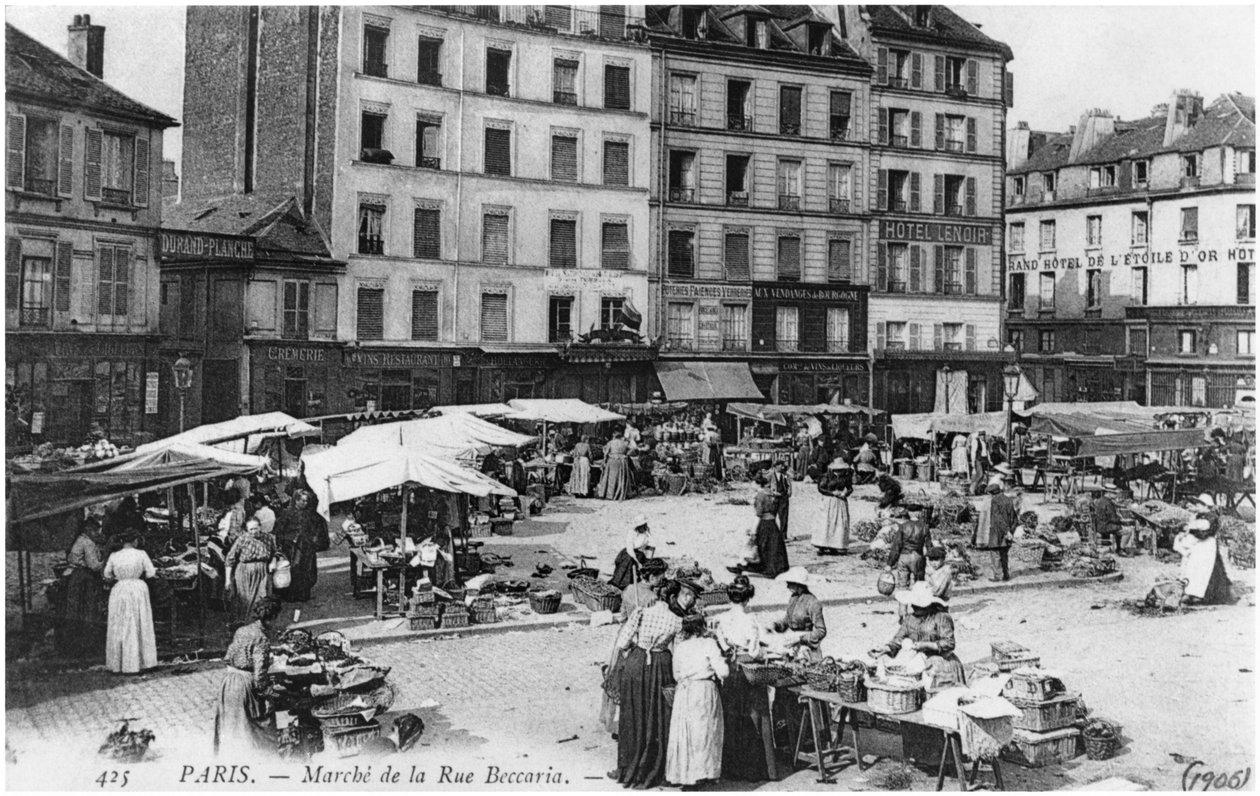 بطاقة بريدية تصور Place dAligre and Marche Lenoir ، Rue Beccaria ، باريس ، 1906 بواسطة مصور فرنسي