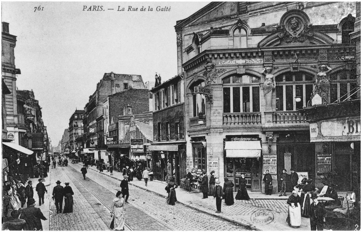 بطاقة بريدية تصور Rue de la Gaite ، باريس ، قبل عام 1914 بواسطة مصور فرنسي