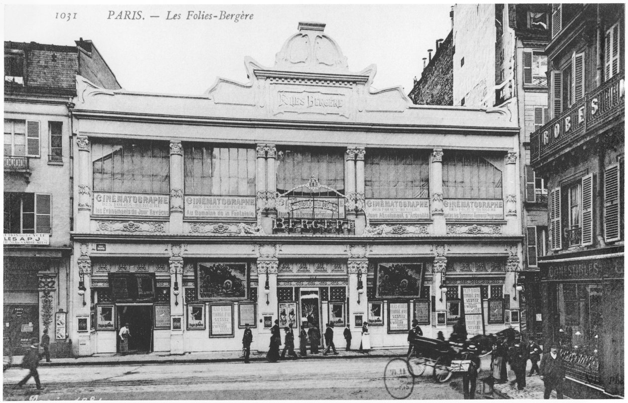بطاقة بريدية تصور فوليز برجير ، شارع ريتشر ، باريس ، c.1900 بواسطة مصور فرنسي