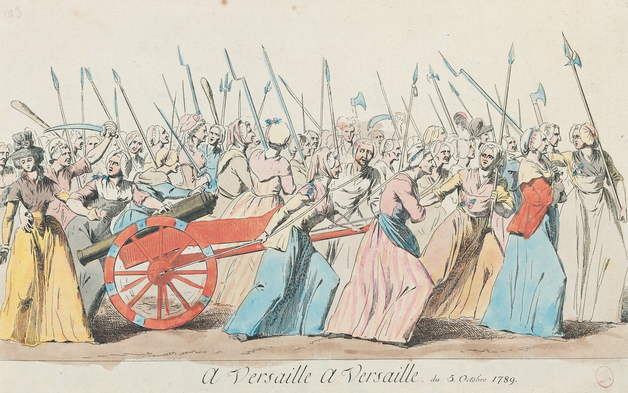 "فرساي ، فرساي" ، مسيرة النساء في فرساي ، باريس ، 5 أكتوبر 1789 (انظر أيضًا 28334 und 127501) بواسطة المدرسة الفرنسية