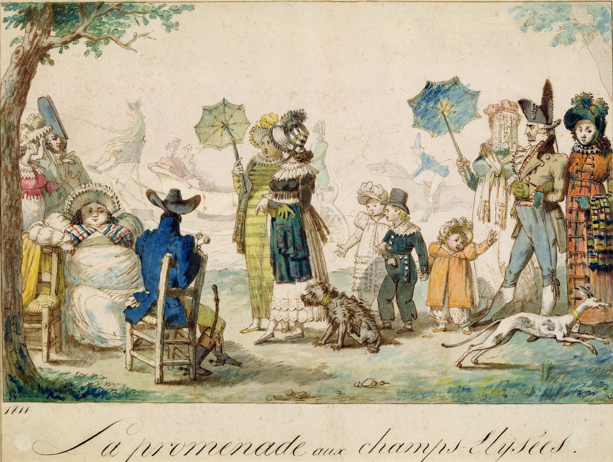 المشي في البطل الإليزيه ، 1811 (قلم وحبر ومرحاض على ورق) بواسطة المدرسة الفرنسية