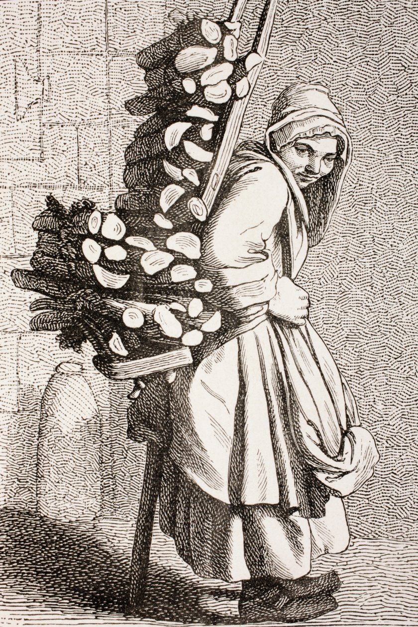 امرأة تحمل الحطب لبيعها في القرن الثامن عشر في باريس ، 1875 بواسطة المدرسة الفرنسية