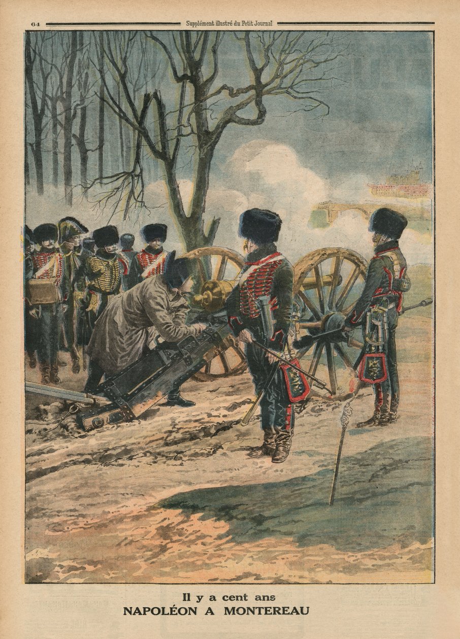 منذ قرن من الزمان ، نابليون في مونتيرو في 18 فبراير 1814 ، رسم توضيحي للغلاف الخلفي من "لو بيتي جورنال" ، ملحق إيلوستري ، 22 فبراير 1914 بواسطة المدرسة الفرنسية