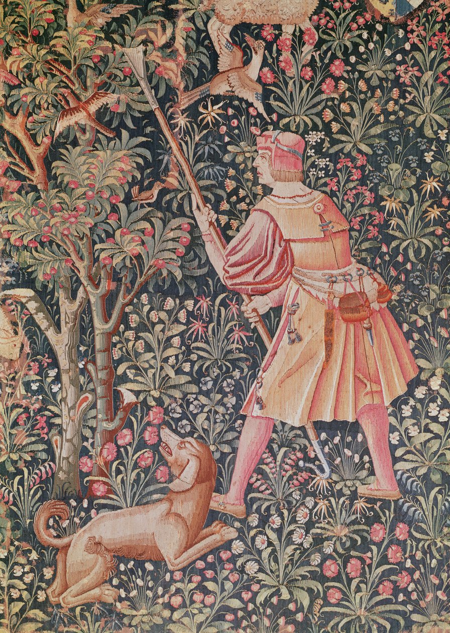 رجل يجمع الكمثرى مع مجرفة ، من "Jeu de Marelle et Cueillette de Fruits" ، ورشة لوار ، 1510 (نسيج) بواسطة المدرسة الفرنسية