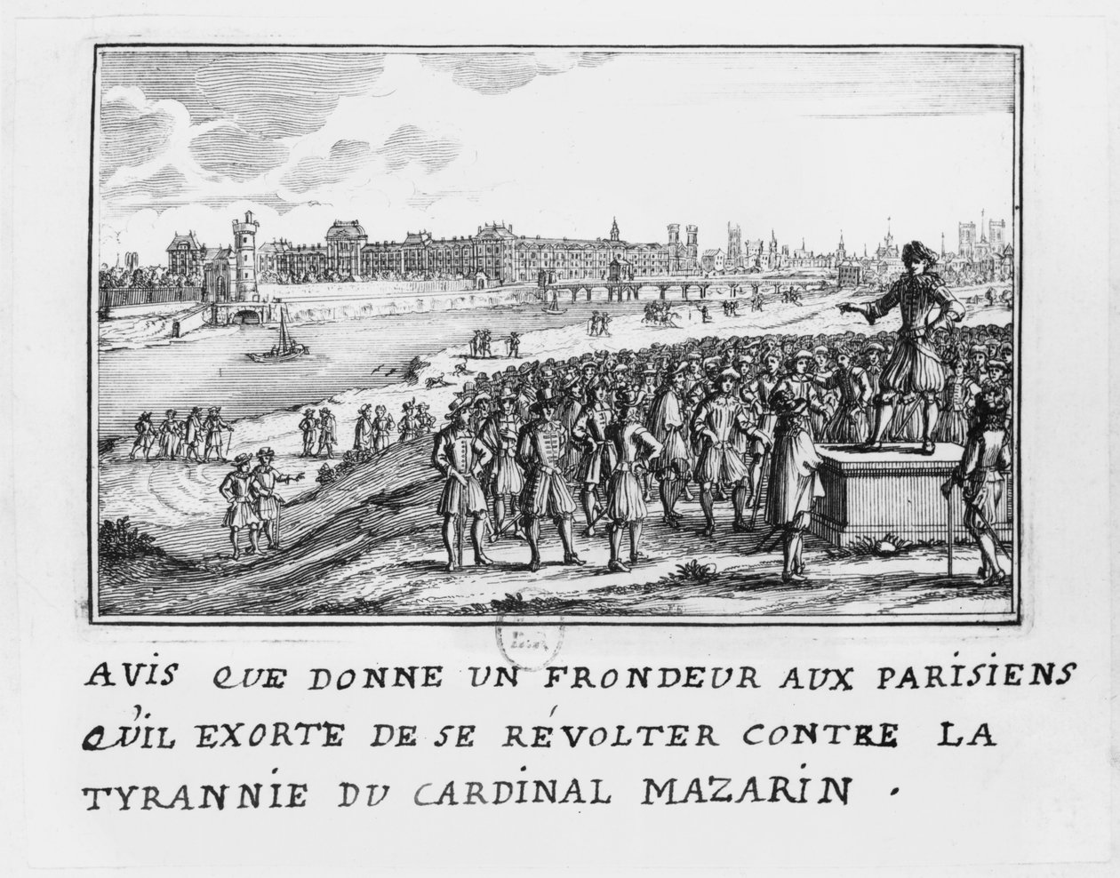 رجل من الفروند يحث الباريسيين على الانتفاض ضد استبداد الكاردينال مازارين في 6 يناير 1649 بواسطة المدرسة الفرنسية