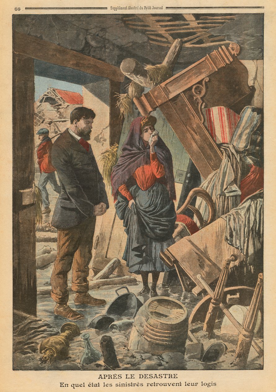بعد الكارثة ، رسم توضيحي من `` Le Petit Journal &39;&39; ، ملحق Illustre ، 13 فبراير 1910 بواسطة المدرسة الفرنسية