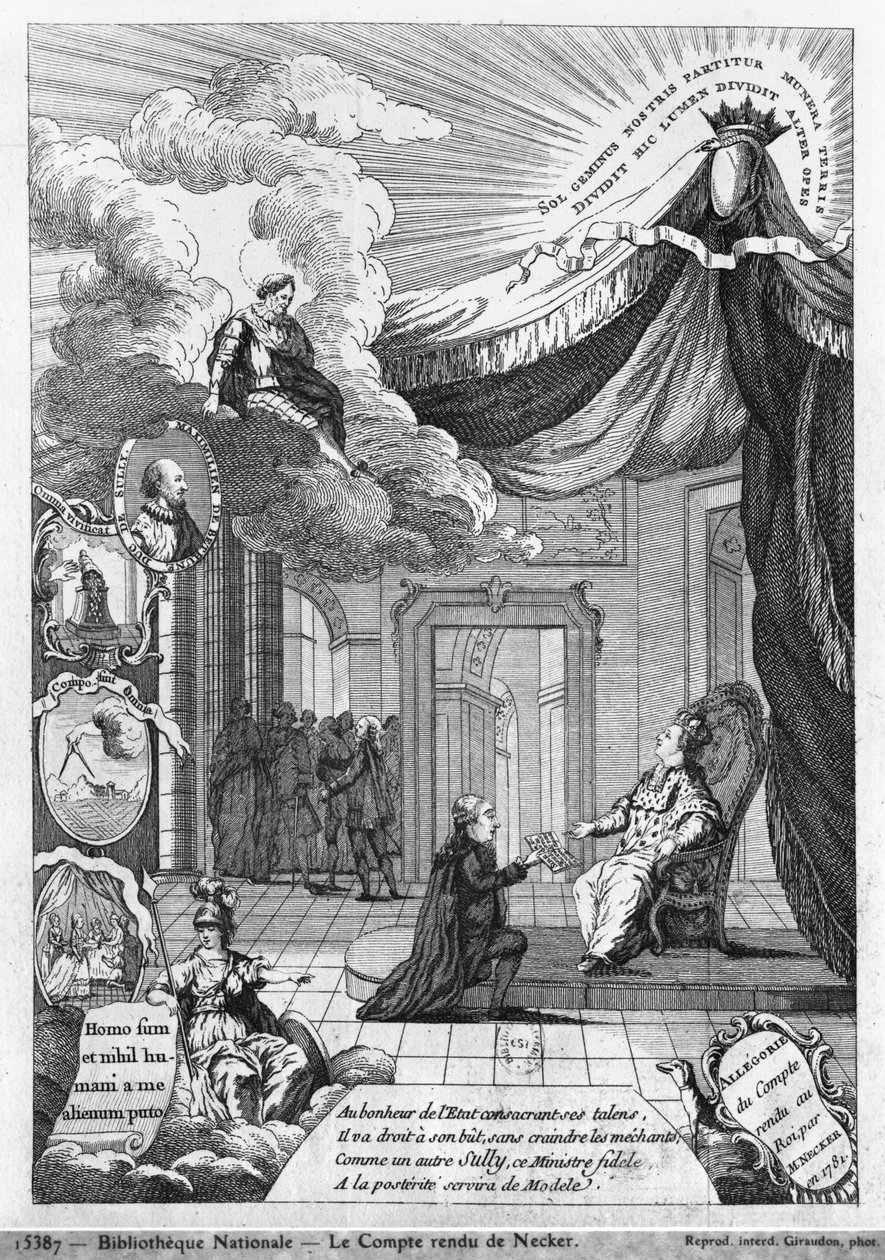رمزية التقرير المقدم إلى لويس السادس عشر (1754-93) من قبل جاك نيكر (1732-1804) في عام 1781 بواسطة المدرسة الفرنسية