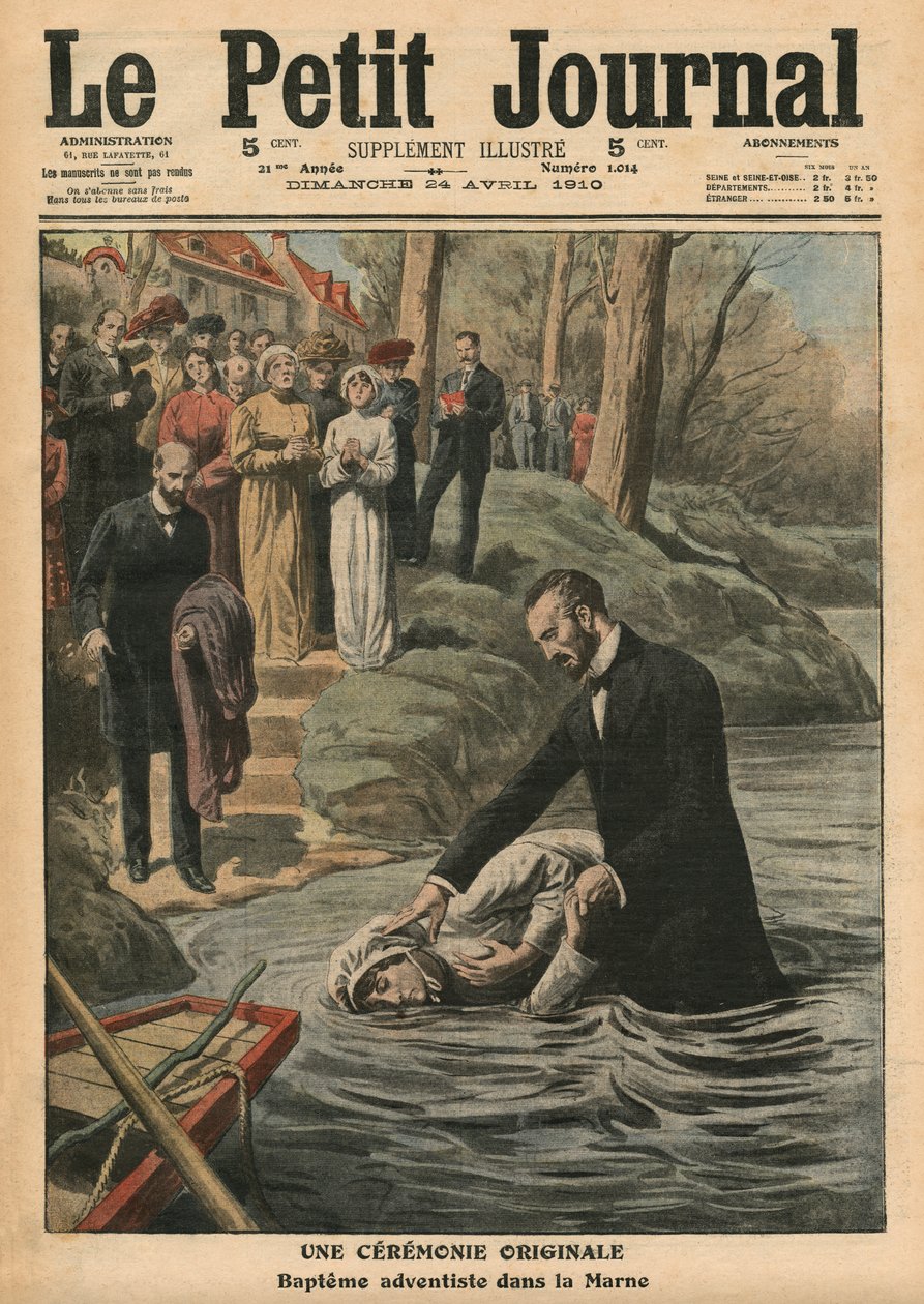 احتفال غير عادي ، معمودية السبتية في لا مارن ، رسم توضيحي من `` Le Petit Journal &39;&39; ، ملحق Illustre ، 24 أبريل 1910 بواسطة المدرسة الفرنسية