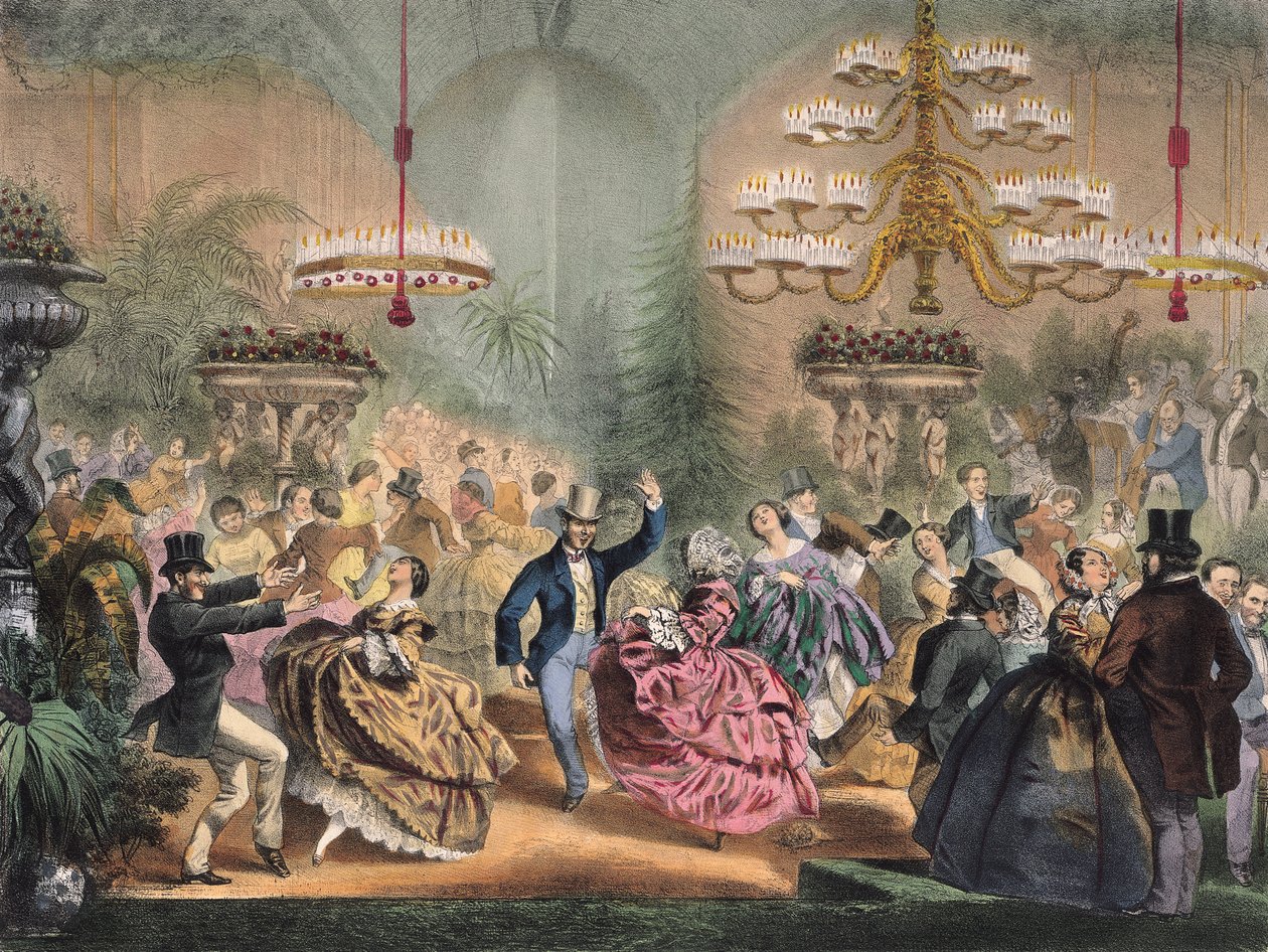 الكرة في Jardin d&39;Hiver ، 33 Champs-Elysees ، Paris ، c.1865 بواسطة المدرسة الفرنسية