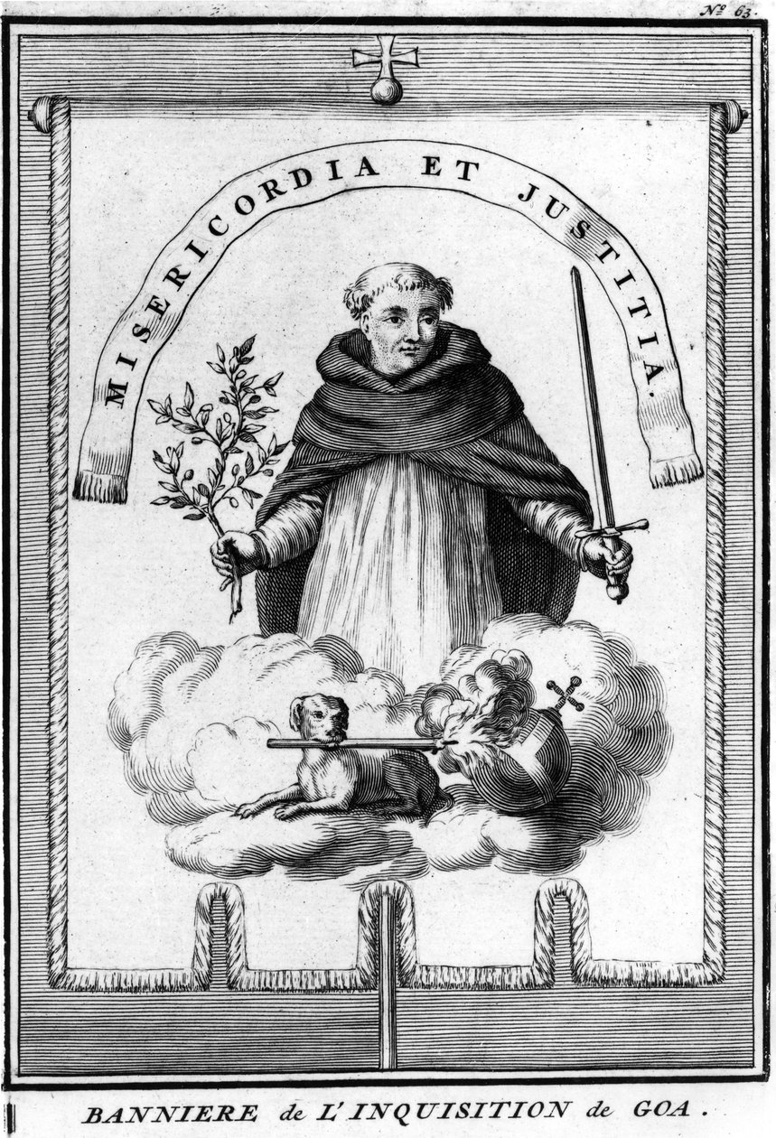 شعار Inquition Goa ، نشر في "Relation de l&39;Inquisition de Goa" بواسطة Charles Dellon ، نشر 1687 بواسطة المدرسة الفرنسية