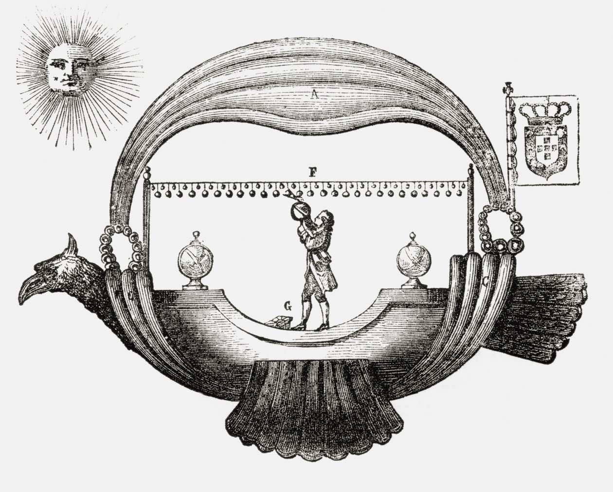 بارتولوميو دي Guzmao &39;Passarola&39; ، من &39;Wonderful Balloon Ascents or the Conquest of the Skies&39; ، بقلم فولجنس ماريون ، نُشر في عام 1870 بواسطة المدرسة الفرنسية