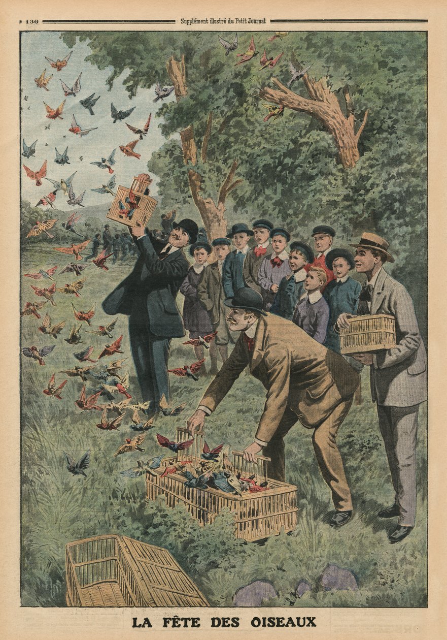 يوم الطيور ، رسم توضيحي للغلاف الخلفي من "لو بيتيت جورنال" ، ملحق إيلوستري ، 27 أبريل 1913 بواسطة المدرسة الفرنسية