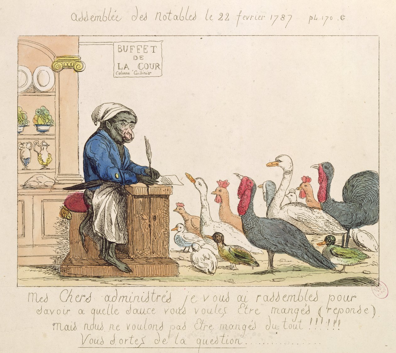 كاريكاتير مجلس الأعيان ، 22 فبراير 1787 (النقش الملون) بواسطة المدرسة الفرنسية