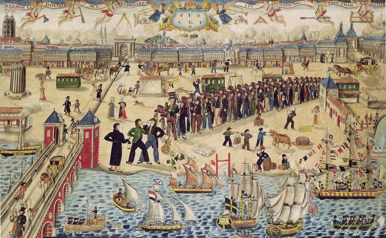 المتدربين كاربنتر في نهاية جولتهم ، 1826 (الغواش ومرحاض على الورق) بواسطة المدرسة الفرنسية