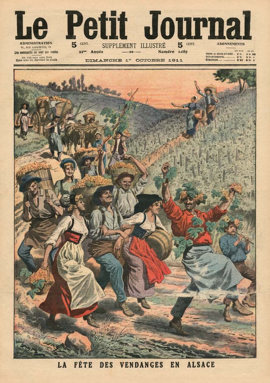 الاحتفال بقطف النبيذ في الألزاس ، رسم توضيحي من `` Le Petit Journal &39;&39; ، ملحق إيلوستري ، 1 أكتوبر 1911 بواسطة المدرسة الفرنسية