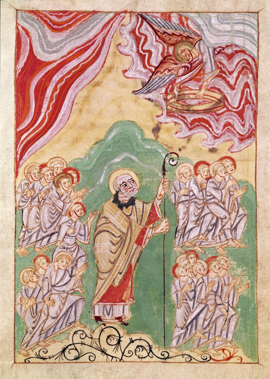 الهجرة السماوية ، من "Vie et Miracles de Saint Amand" ، c.1075 بواسطة المدرسة الفرنسية