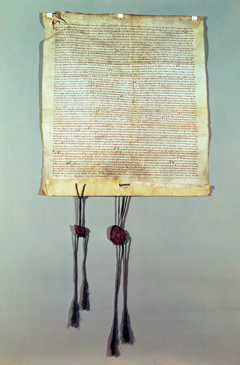 ميثاق الامتياز لمدينة Vaucouleurs ، الذي منحه Gauthier de Joinville ، وأكده عمه ، جان دي جوانفيل ، سبتمبر 1298 بواسطة المدرسة الفرنسية
