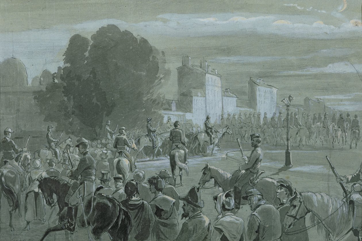 مرافقة سجناء الكومون إلى فرساي ، 1871 (قلم وحبر ومرحاض على ورق) بواسطة المدرسة الفرنسية
