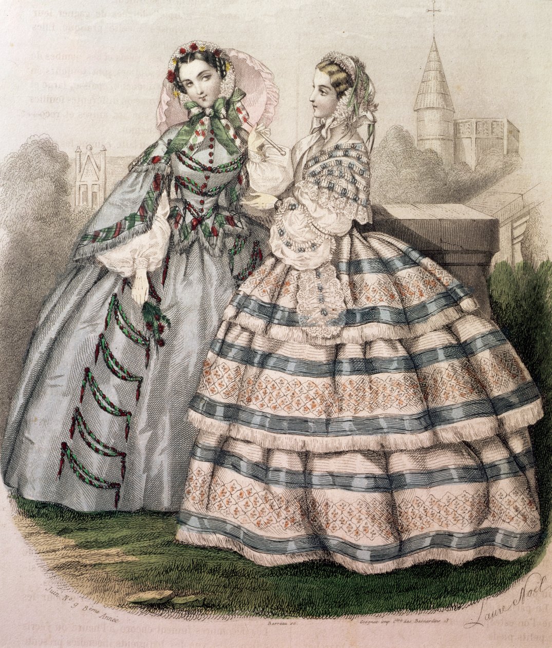 فستان نهاري لعام 1858 ، منقوش بواسطة Barreau بواسطة المدرسة الفرنسية