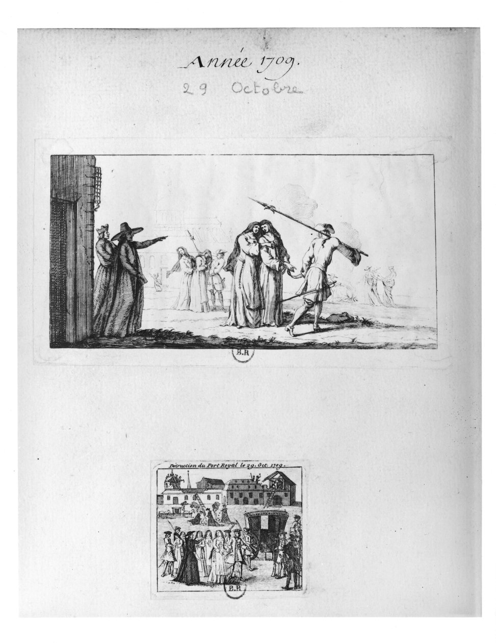 تدمير بورت رويال دي شامب وتوقيف الراهبات في 29 أكتوبر 1709 (نقش) (صور من وزن الجسم) بواسطة المدرسة الفرنسية