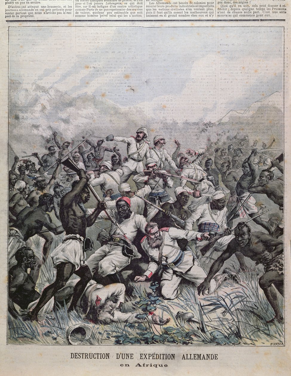تدمير بعثة ألمانية في إفريقيا صورة توضيحية من لو بيتيت جورنال ، 1891 بواسطة المدرسة الفرنسية
