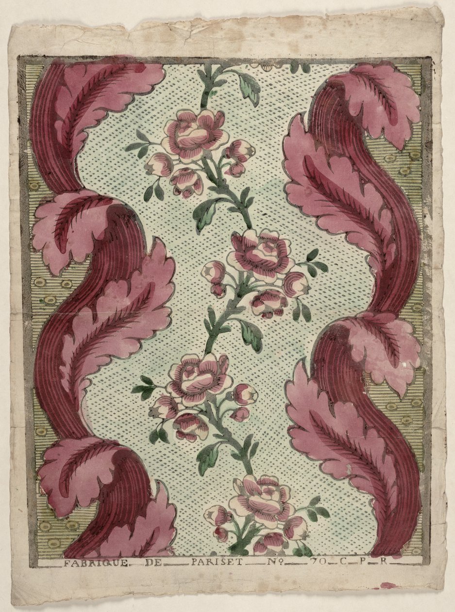ورقة الدومينو مع صفوف الورود ، التي تنتجها Pariset ، ليون ، c.1760-70 بواسطة المدرسة الفرنسية