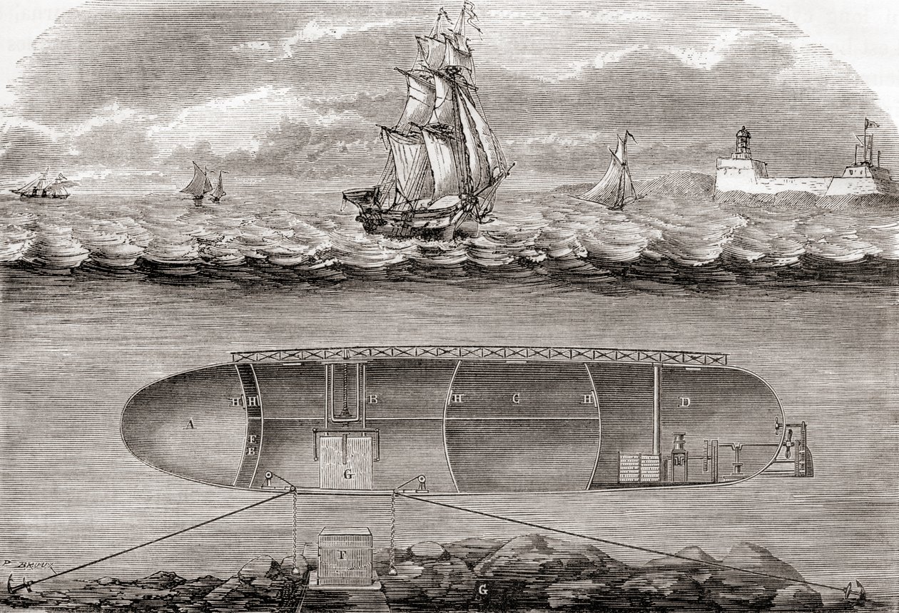 Dr Antoine Prosper Payernes غواصة القرن التاسع عشر The Belledone ، التي بنيت في عام 1846 ، من Les Merveilles de la Science ، تم نشرها عام 1870 بواسطة المدرسة الفرنسية