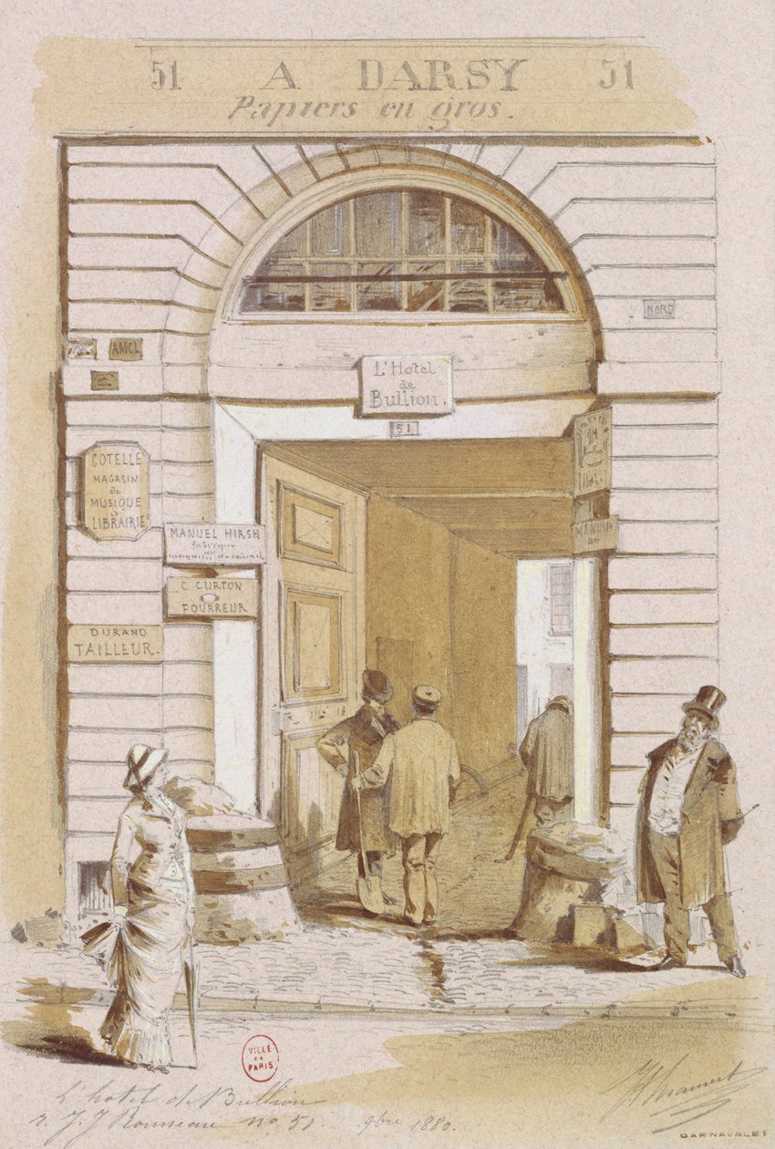 مدخل فندق Bullion ، 57 rue Jean-Jeacques Rousseau ، باريس ، 1880 (مرحاض على ورق) بواسطة المدرسة الفرنسية