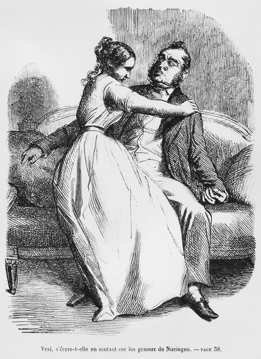 Esther van Gobseck and Baron of Nucingen ، رسم توضيحي من Splendeurs et Miseres des Courtisanes بواسطة Honore de Balzac ، تم نشره عام 1867 بواسطة المدرسة الفرنسية