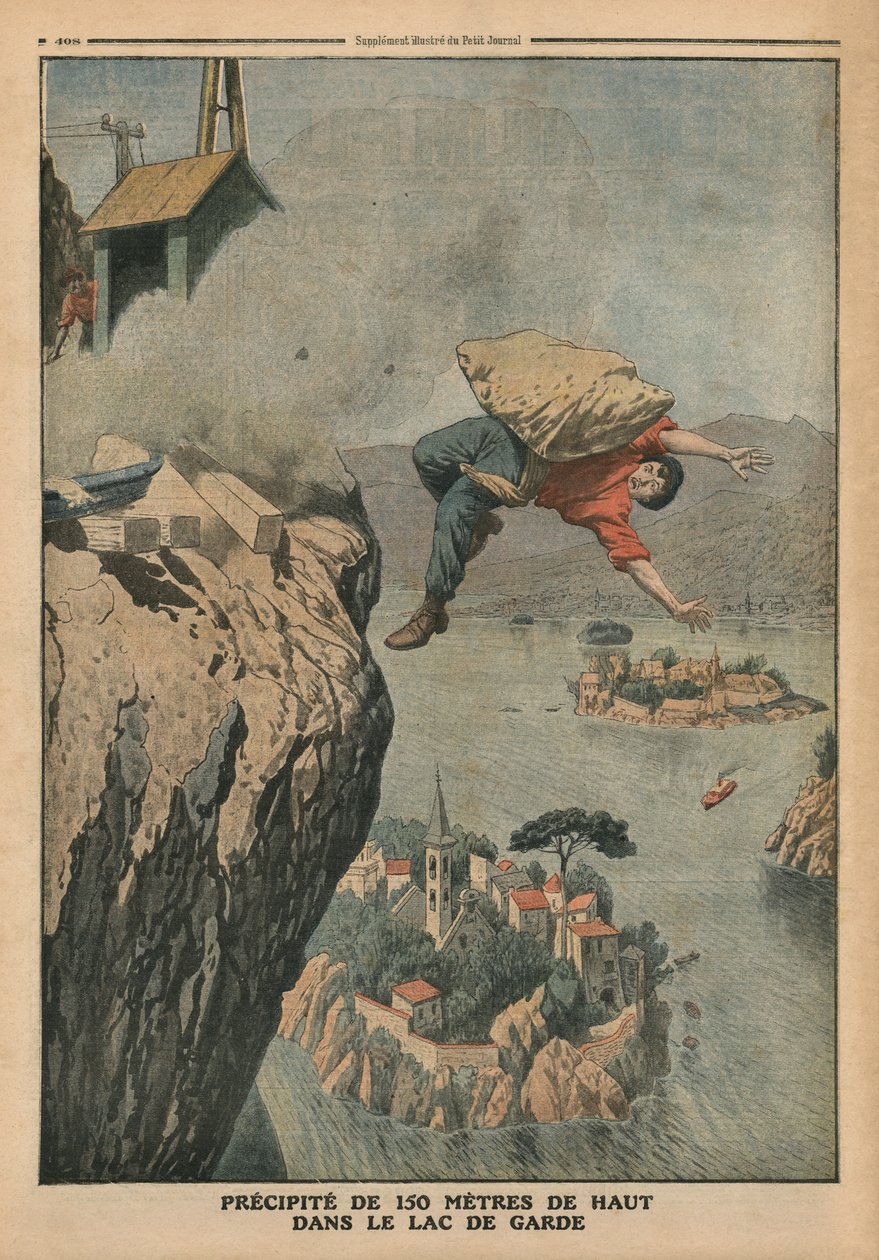 السقوط في بحيرة غاردا ، رسم توضيحي من "لو بيتيت جورنال" ، ملحق إيلوستري ، 18 ديسمبر 1910 بواسطة المدرسة الفرنسية