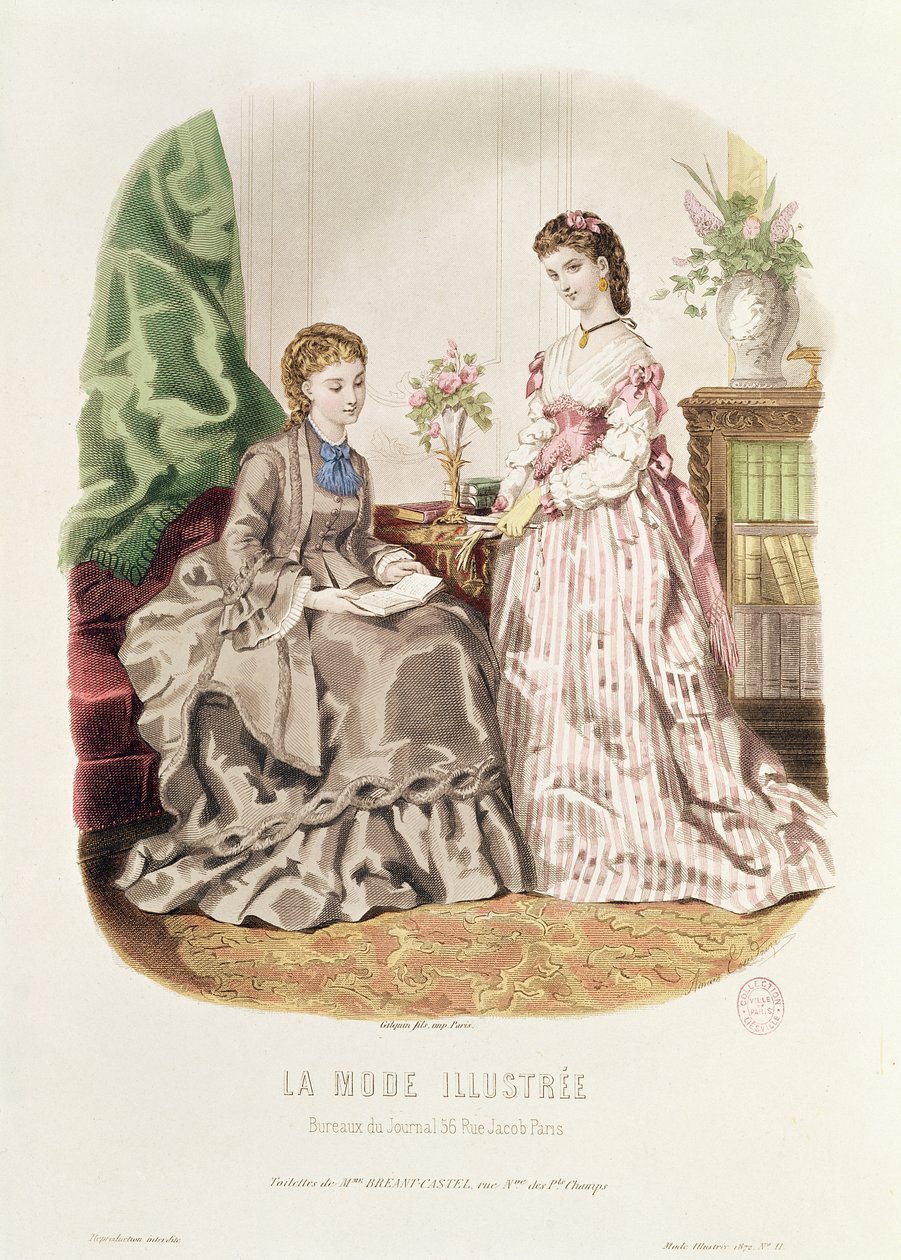 لوحة أزياء تُظهر قمصان حفلات ، صورة توضيحية من "La Mode Illustree" ، 1872 بواسطة المدرسة الفرنسية