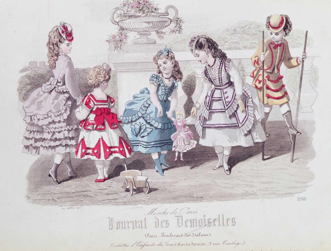 أزياء للبنات ، من "Journal des Demoiselles" ، نشر Dupuy ، باريس ، 1871 (نقش الألوان) بواسطة المدرسة الفرنسية