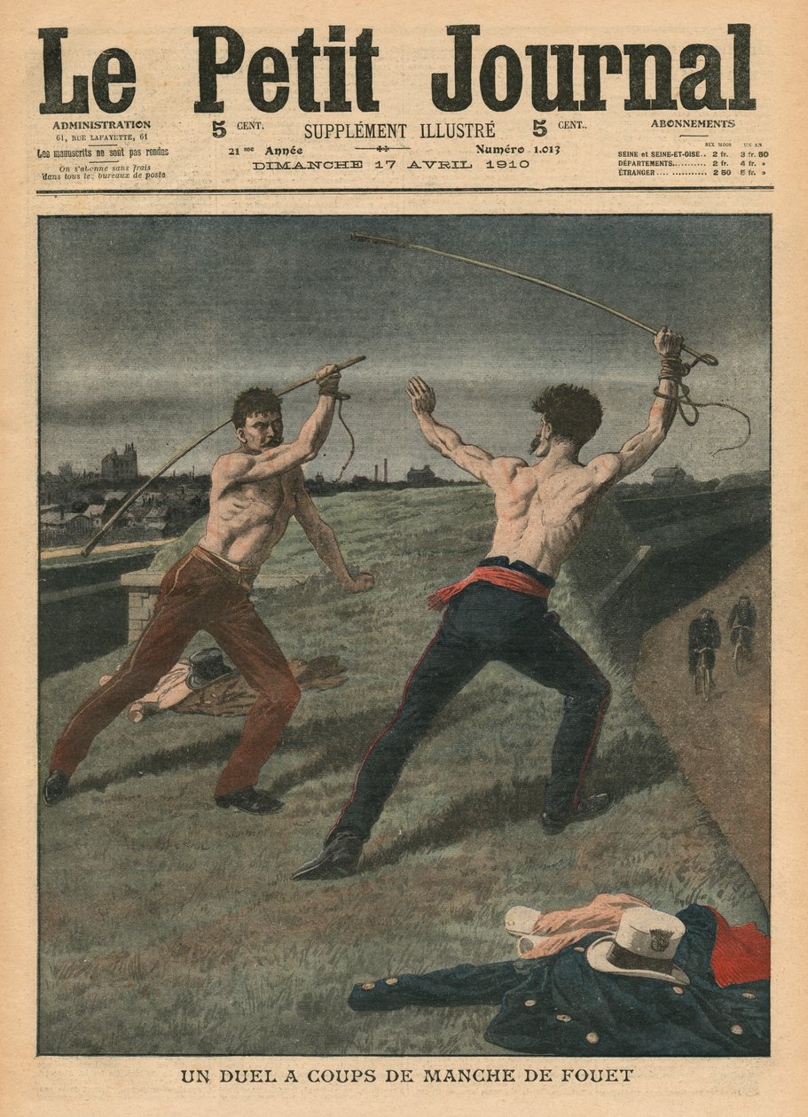 محاربة مبارزة بالسياط ، توضيح من `` Le Petit Journal &39;&39; ، ملحق Illustre ، 17 أبريل 1910 بواسطة المدرسة الفرنسية