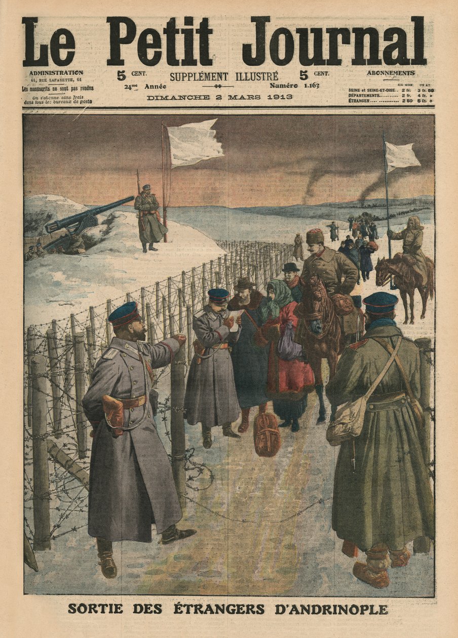الأجانب القادمون من Andrinople ، صورة الغلاف الأمامي من "Le Petit Journal" ، ملحق illustre ، 2 مارس 1913 بواسطة المدرسة الفرنسية