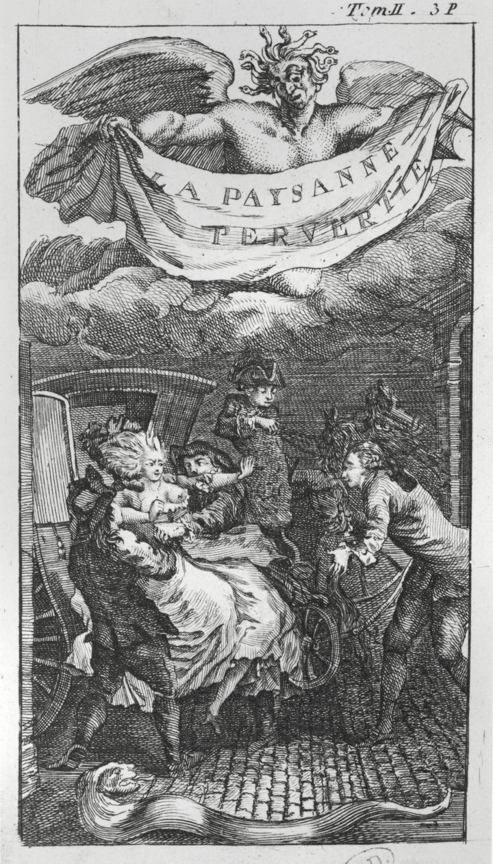 رسم توضيحي من "La Paysanne Pervertie" لنيكولاس ريستيف دي لا بريتون (1734-1806) بواسطة المدرسة الفرنسية