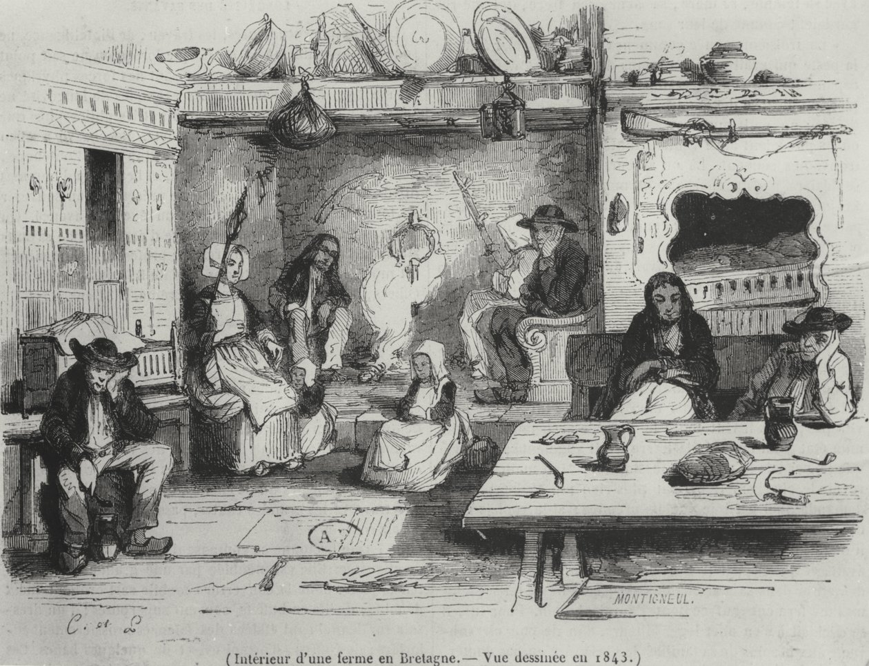 داخل مزرعة في بريتاني ، 1843 بواسطة المدرسة الفرنسية