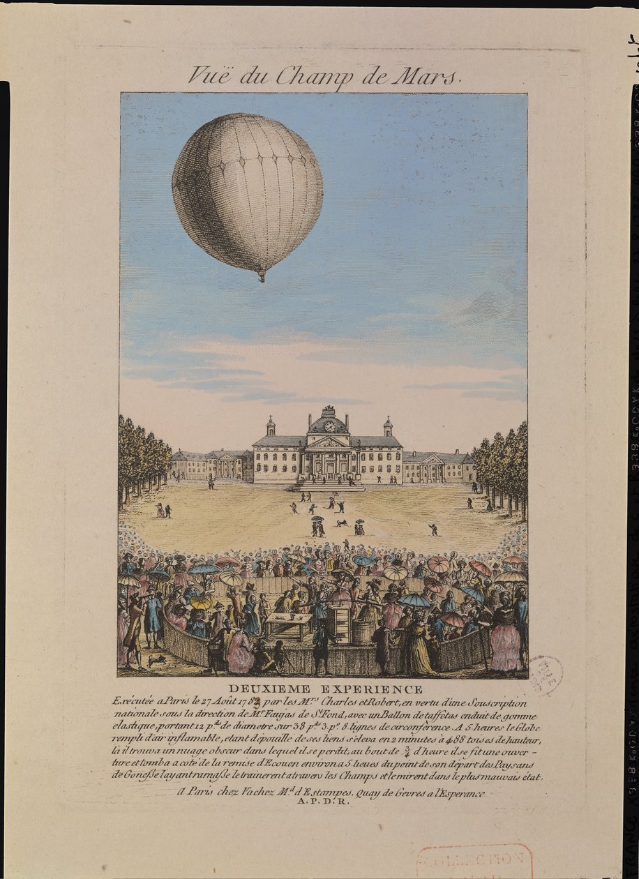 جاك ألكسندر سيزار تشارلز (1746-1823) ونيكولاس لويس روبرت (1761-1828) على Champ de Mars في باريس ، 27 أغسطس 1783 بواسطة المدرسة الفرنسية