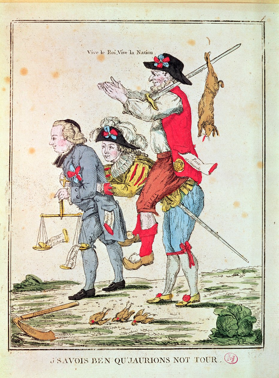 "عرفت جيدًا أننا سنقوم بجولتنا" ، كاريكاتير يصور الأوامر الثلاثة ، 1789 بواسطة المدرسة الفرنسية